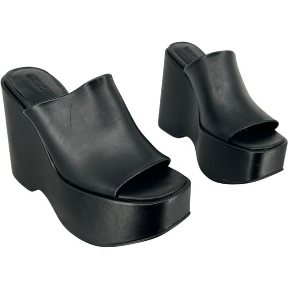 Women's Black Forever 21 Platform Wedge Sandal Heels 8.5M - Picture 1 of 9